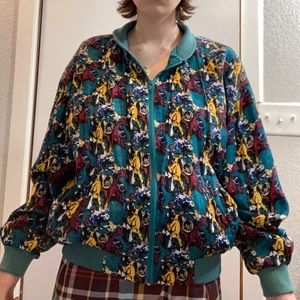 Picasso 1988 XL Vintage Retro Horse Funky Print Green Bomber Jacket